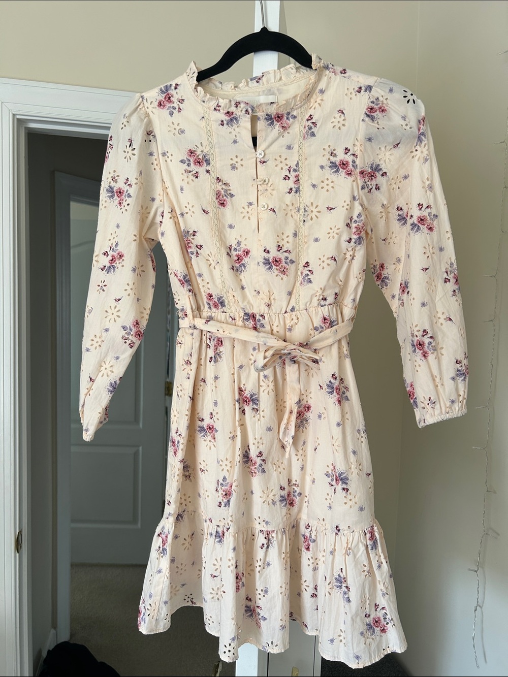 Zara Cream Floral Long-Sleeve Tiered Dress